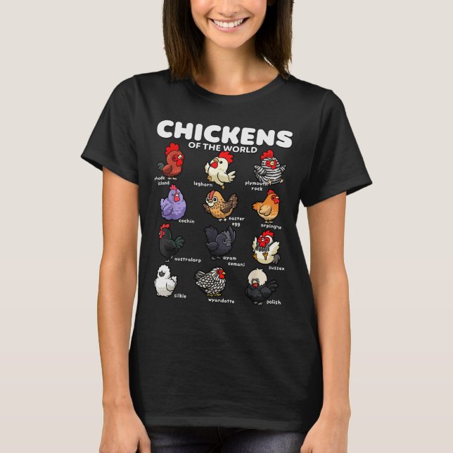 Chickens Of The World Funny Cartoon Chicken Breeds T-Shirt (Front)