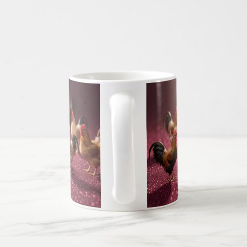 Chickens on a Dark Red Background Coffee Mug