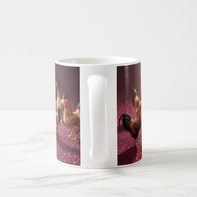 Chickens on a Dark Red Background Coffee Mug (Handle)
