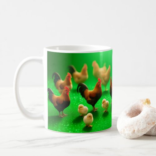 Chickens on a Green Background  Coffee Mug