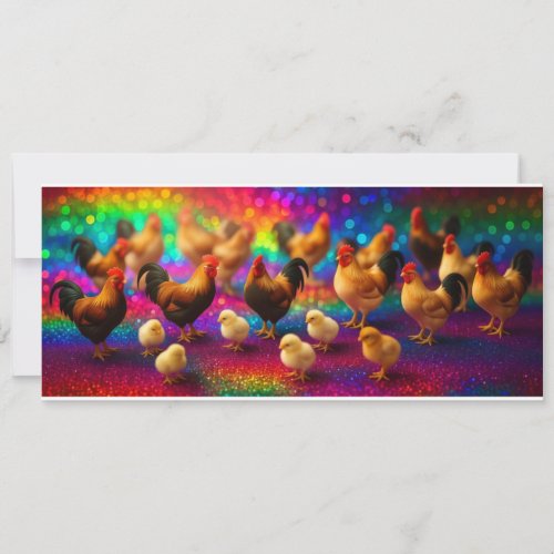 Chickens on a Rainbow Background   Invitation