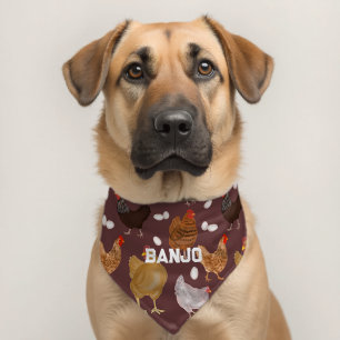 Chickens on Brown Background Pet Bandana Collar