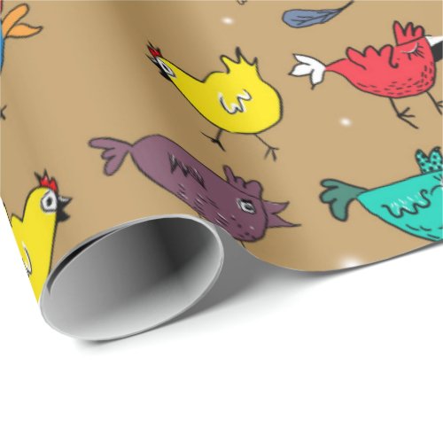 Chickens on christmas mood gold wrapping paper