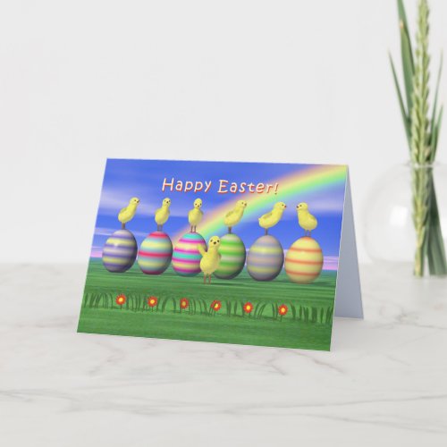 Chickens on Easter Eggs Holiday Card