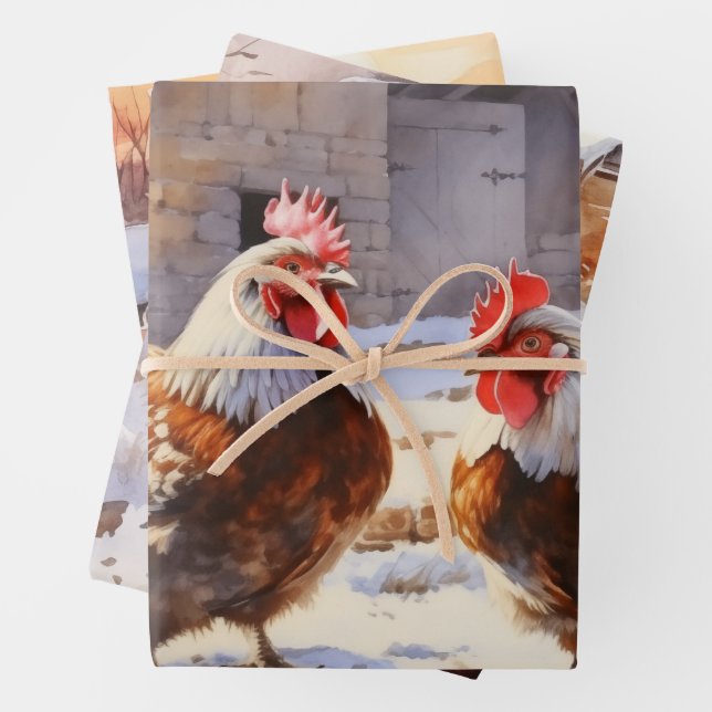 Chickens On the Old Fashioned Farm Wrapping Paper Sheets (In situ)