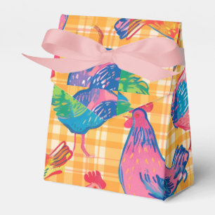 Chickens on Yellow Checkered Background Favor Boxes