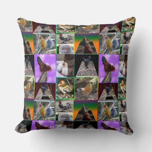 Chickens Photo Collage Throw Pillow