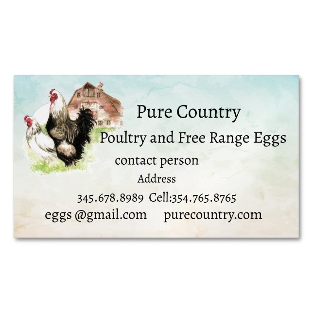 Chickens, Poultry, Eggs Organic free range  Business Card Magnet (Front)