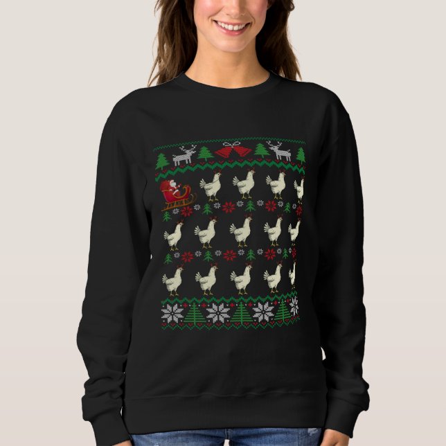 Chickens pull Santa s sleigh Chicken Sweatshirt (Front)