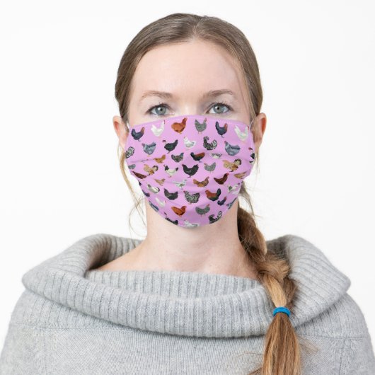 Chickens purple adult cloth face mask (Worn)