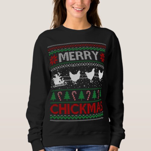 Chickens Ride Santa Sleigh Farmers Ugly Christmas  Sweatshirt