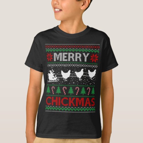 Chickens Ride Santa Sleigh Farmers Ugly Christmas  T_Shirt