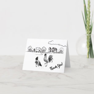 Chickens Rooster and Hen Charming Country Farm Letterpress Thank You Card