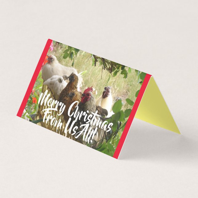 Chickens Roosters Merry From Us All Christmas Card (Front)