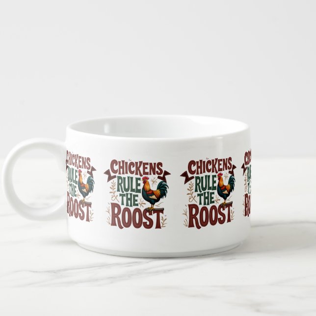 Chickens Rule the Roost Rustic Farm Illustration Bowl (Right)