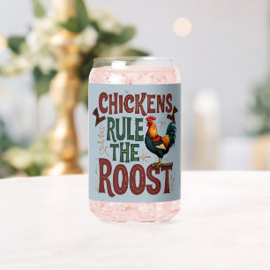 Chickens Rule the Roost Rustic Farm Illustration Can Glass