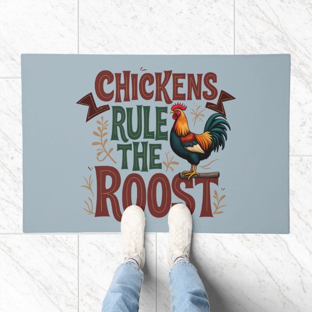 Chickens Rule the Roost Rustic Farm Illustration Doormat (Indoor)