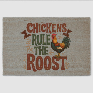 Chickens Rule the Roost Rustic Farm Illustration Fiber Doormat