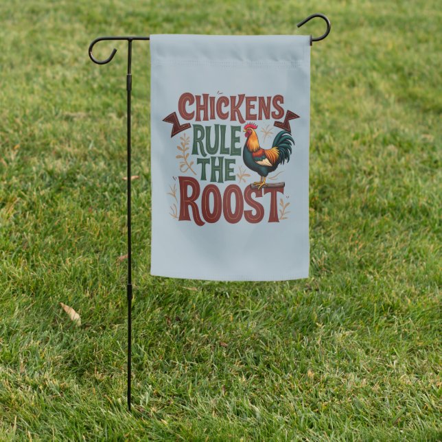 Chickens Rule the Roost Rustic Farm Illustration Garden Flag (In SItu)