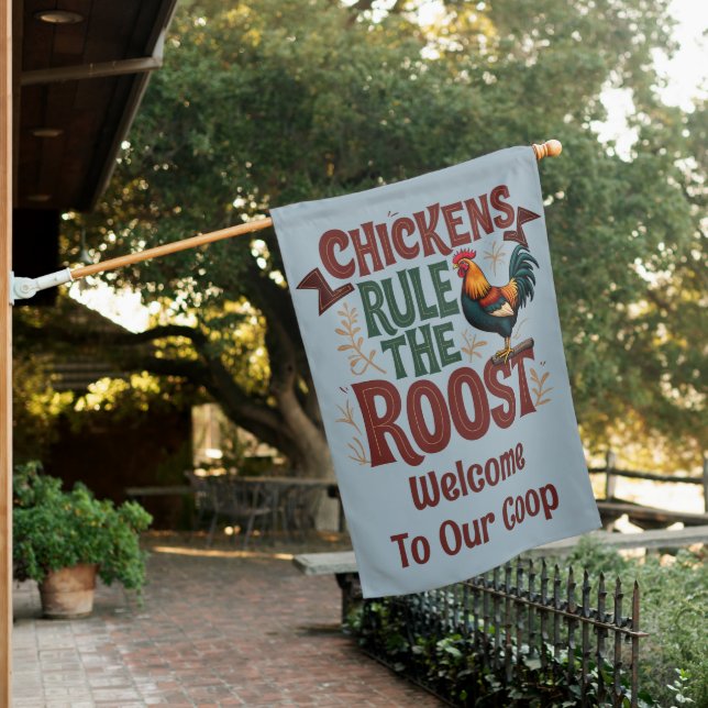 Chickens Rule the Roost Rustic Farm Illustration House Flag (In SItu)