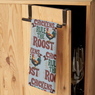 Chickens Rule the Roost Rustic Farm Illustration Kitchen Towel