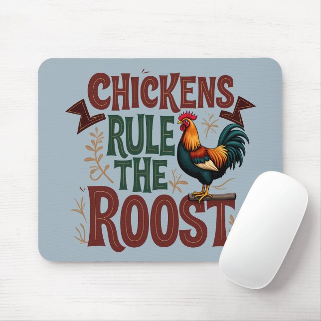 Chickens Rule the Roost Rustic Farm Illustration Mouse Pad (With Mouse)