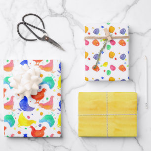 Chickens Scratch Bird Farm Animal Colorful Wrapping Paper Sheets
