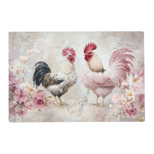 Chickens Shabby Chic Pink Decoupage Placemat