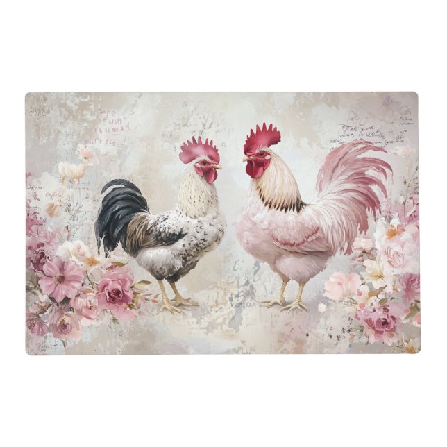 Chickens Shabby Chic Pink Decoupage Placemat (Front)