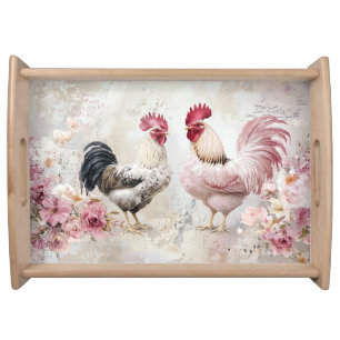 Chickens Shabby Chic Pink Decoupage Serving Tray