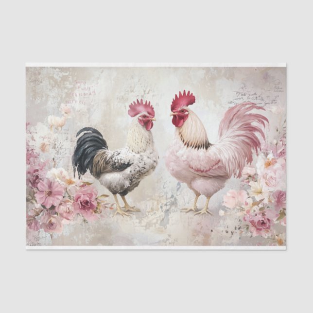 Chickens Shabby Chic Pink Decoupage Tissue Paper (Front)