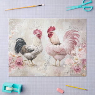 Chickens Shabby Chic Pink Decoupage Tissue Paper