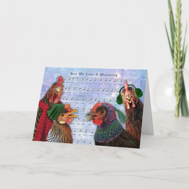 Chickens Singing Christmas Carols Card (Front)
