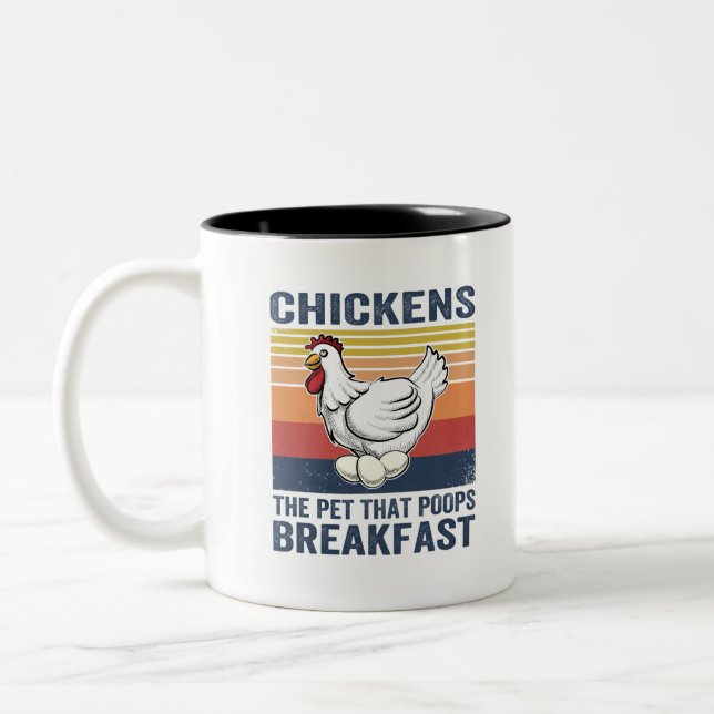 chickens the pet that poops breakfast Two-Tone coffee mug (Left)