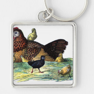 Chickens Vintage Animal Keychain
