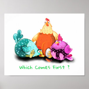Chickens Waiting Egg To Hatch Poster Fun