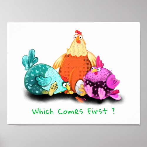 Chickens Waiting Egg To Hatch Poster Fun