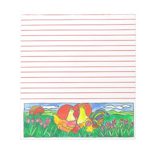 Chickens Watercolor Illustration Red Lined Notepad
