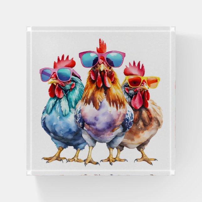 Chickens Wearing Big Sunglasses Paperweight (Front)