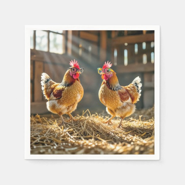 Chickens Wearing Eyeglasses In a Sunny Barn Napkins (Front)