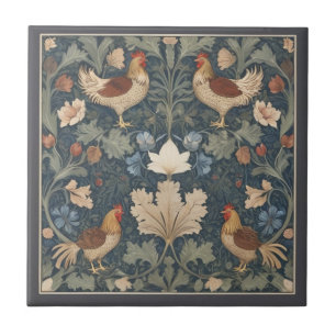 Chickens William Morris style Vintage Chicken Ceramic Tile