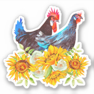 Chickens with Flowers Sticker