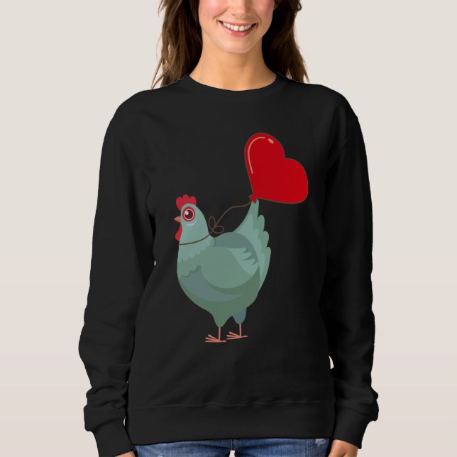 Chickens With Heart Balloon Valentines Day Love Bo Sweatshirt (Front)