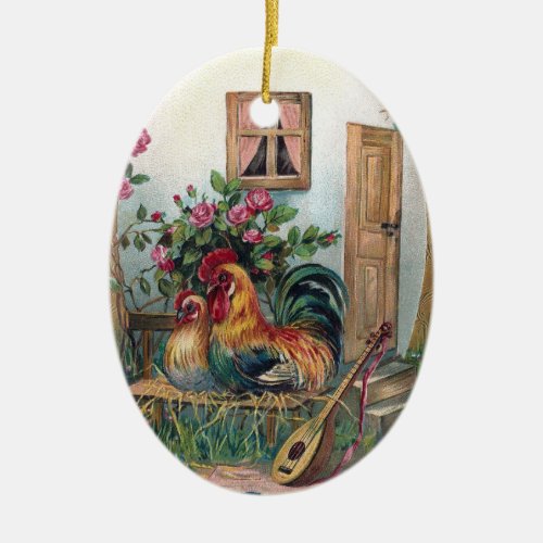 Chickens With Lute and Egg House Ceramic Ornament