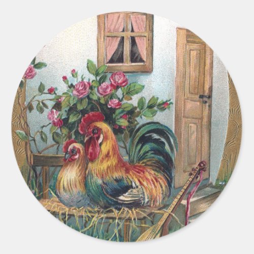 Chickens With Lute and Egg House Classic Round Sticker
