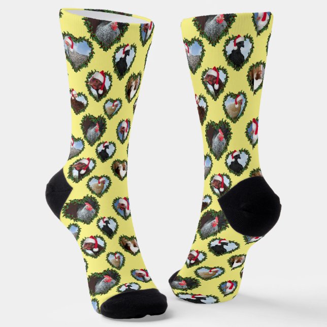 Chickens Wreath Heart Christmas Socks (Angled)
