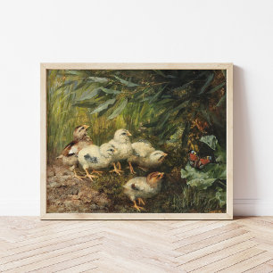 Chicks and a Butterfly Franz Xaver Birkinger Poster