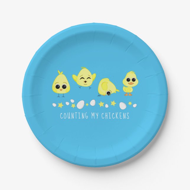 Chicks and Duckling Counting My Chickens Saying Paper Plates (Front)