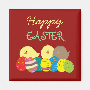 Chicks and Eggs Cute Cartoon Red Happy Easter Magnet