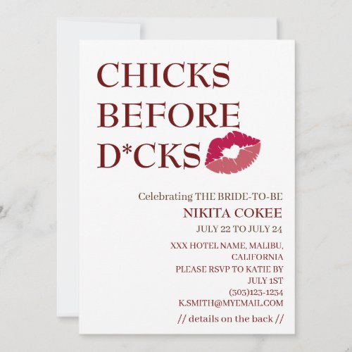 CHICKS BEFORE DCKS Bachelorette Weekend Rustic Invitation